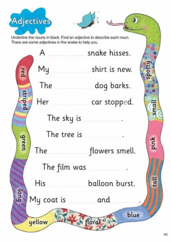 adjective snake work sheet jolly learning